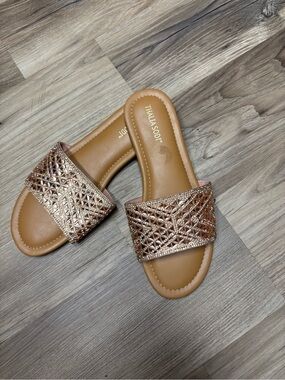 Thalia Sodi Metallic Rose Gold Slide Sandals